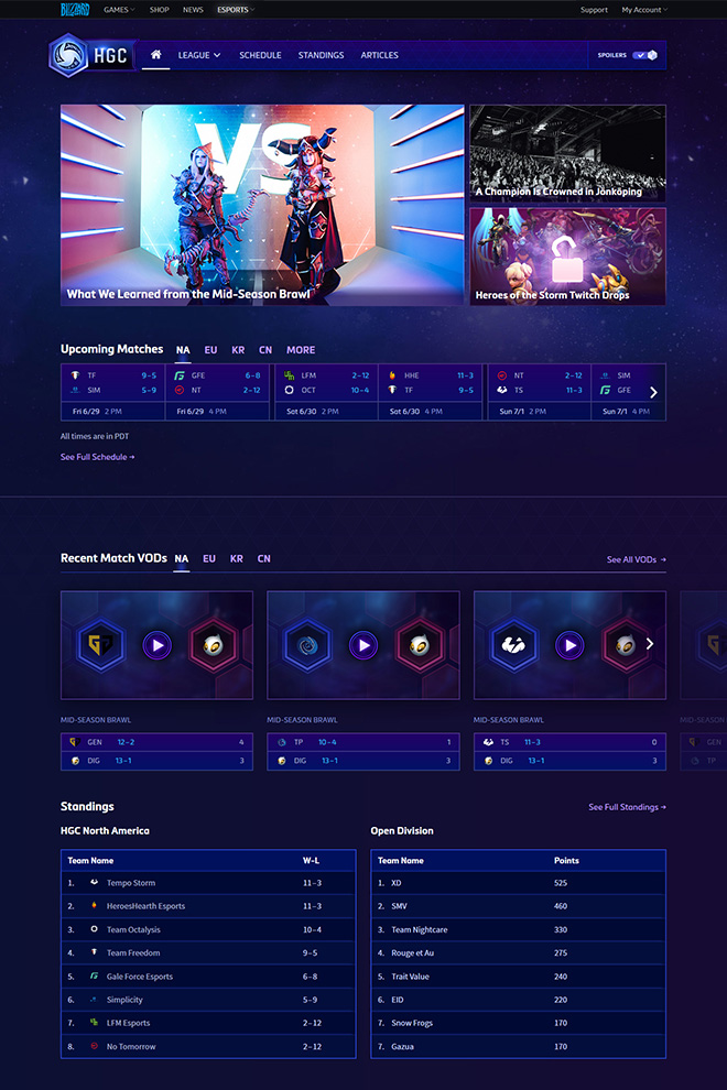 Heroes of the Storm esports website
